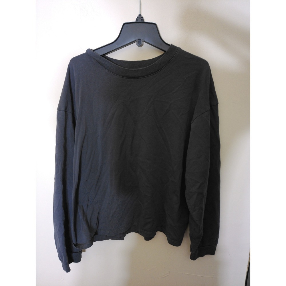 Madewell Long Sleeve Tee Women L Gray Relaxed Cropped Dropped Shoulder Basic